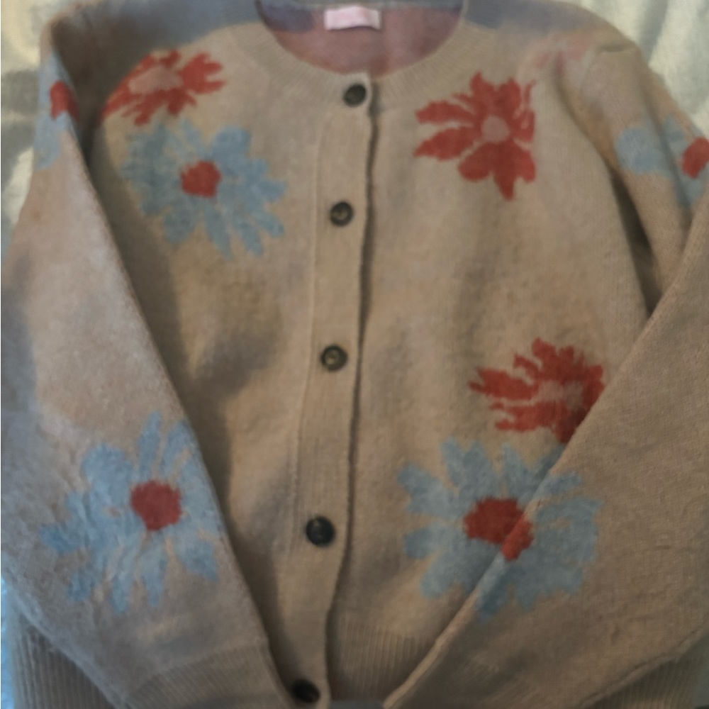 Pink Lily Floral Cardigan in Red and Blue
